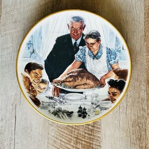 Norman Rockwell "FREE FROM WANT" Decorative Plate & Original Wall Hanger